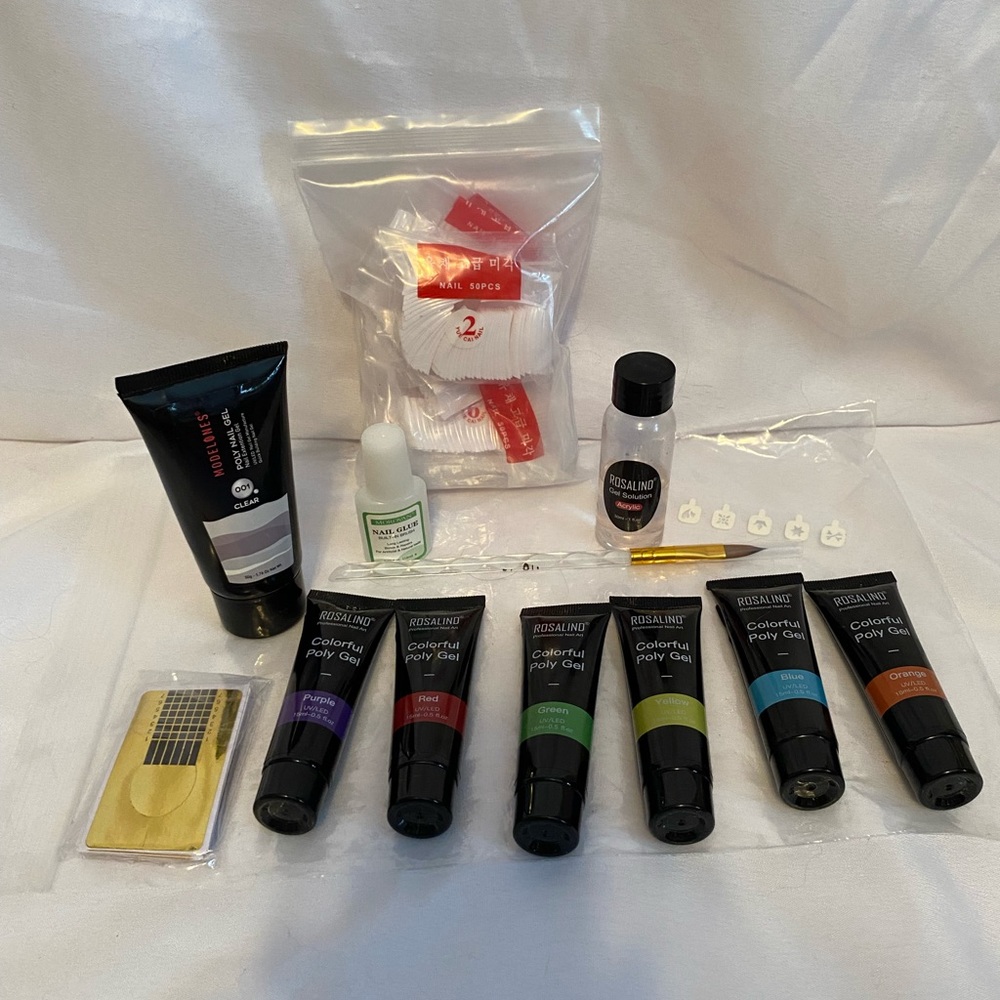 7 poly gels  nail extensions slip solution and poly gel brush